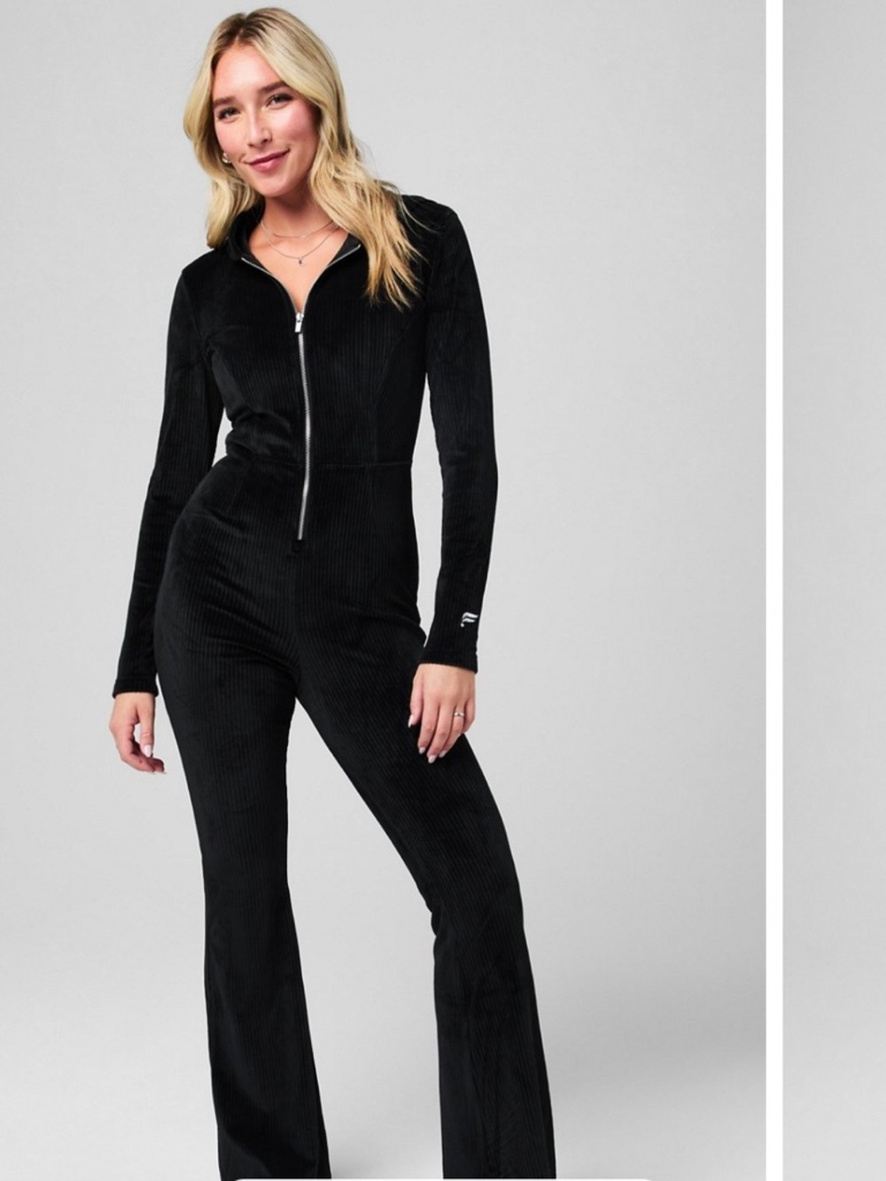 Fabletics Black Long-Sleeve Zip-Front Jumpsuit